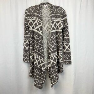 Xhilaration Womens Cardigan Sweater Gray White Aztec Long Sleeve Open Front XS